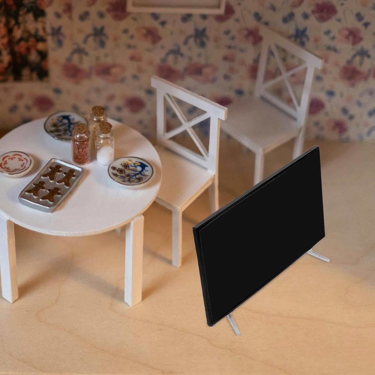2 piezas de televisión en miniatura para casa de muñecas con soporte para decoración de sala de estar, detalles realistas, opciones de visualización versátiles, casa de muñecas, centro de 5