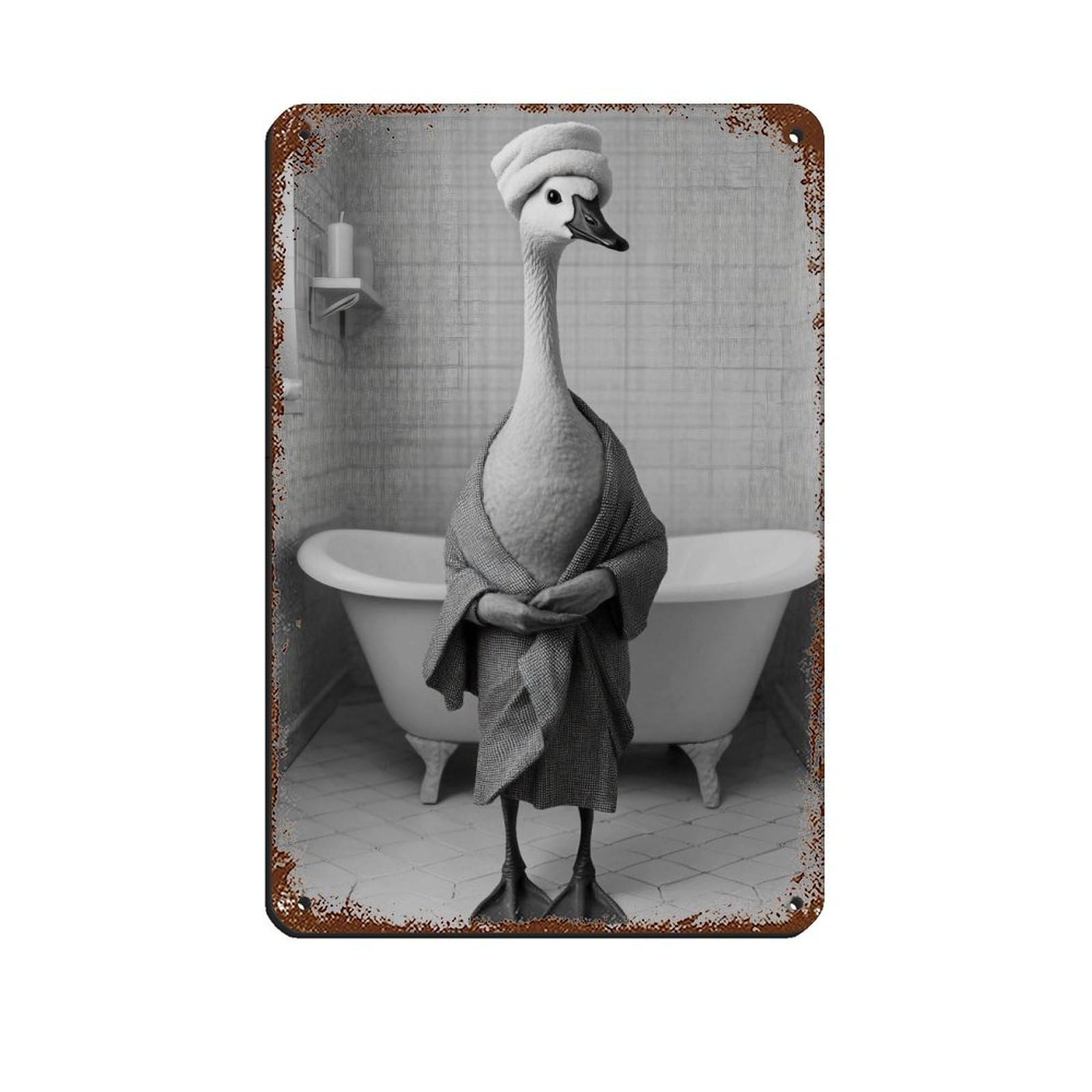 Lxwnze 20L X 30W Cm Humorous Animal, Swan In Bathroom Decor Tin Sign Vintage Metal Pub Club Cafe Bar Home Wall Art Decoration Poster Retro 8X12inch(20X30cm)
