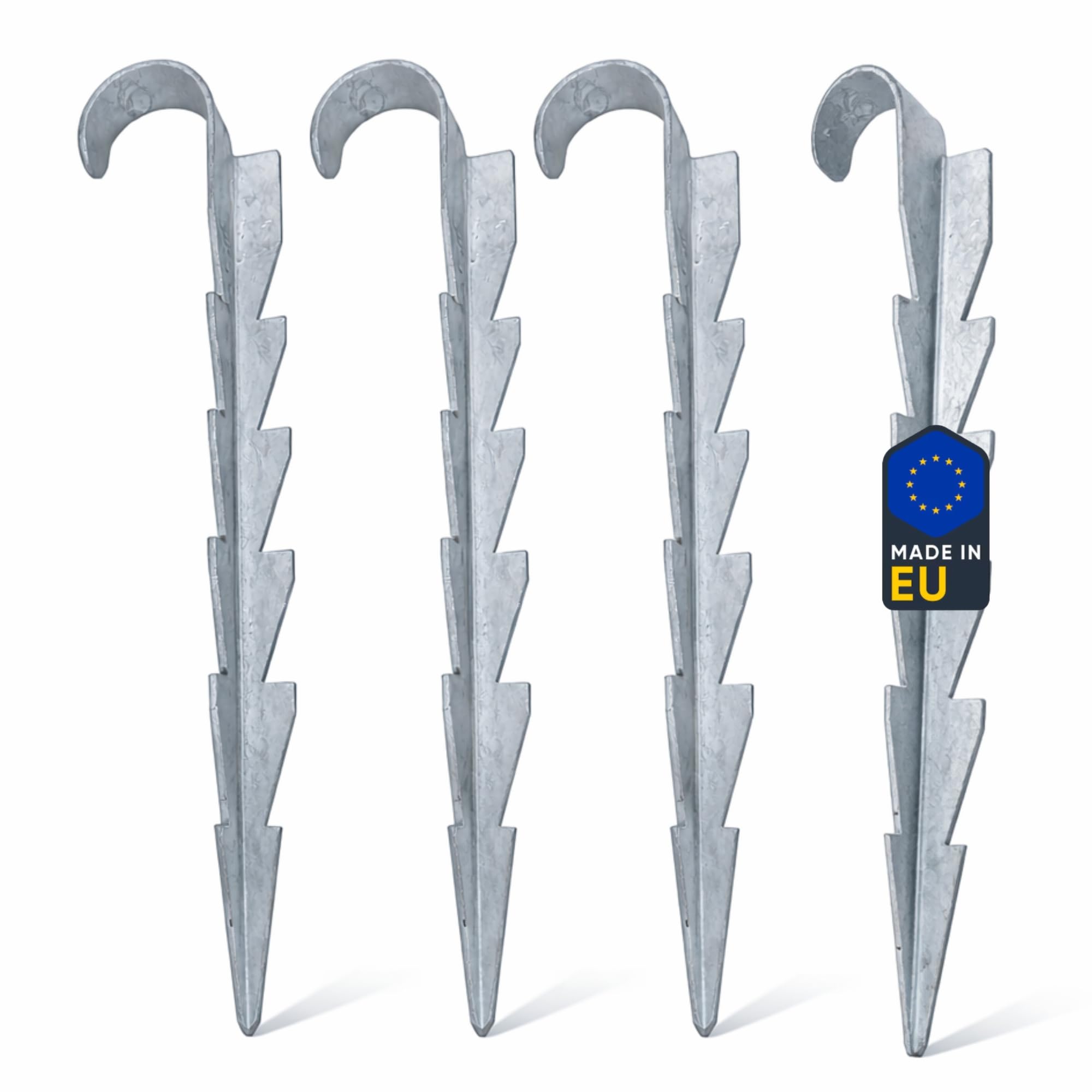 Ancrage au sol 330 mm lot de 4 acier galvanisé | Fabriqué en EU, acier galvanisé à chaud résistant à la corrosion pour trampoline, clôture et équipements de jeux