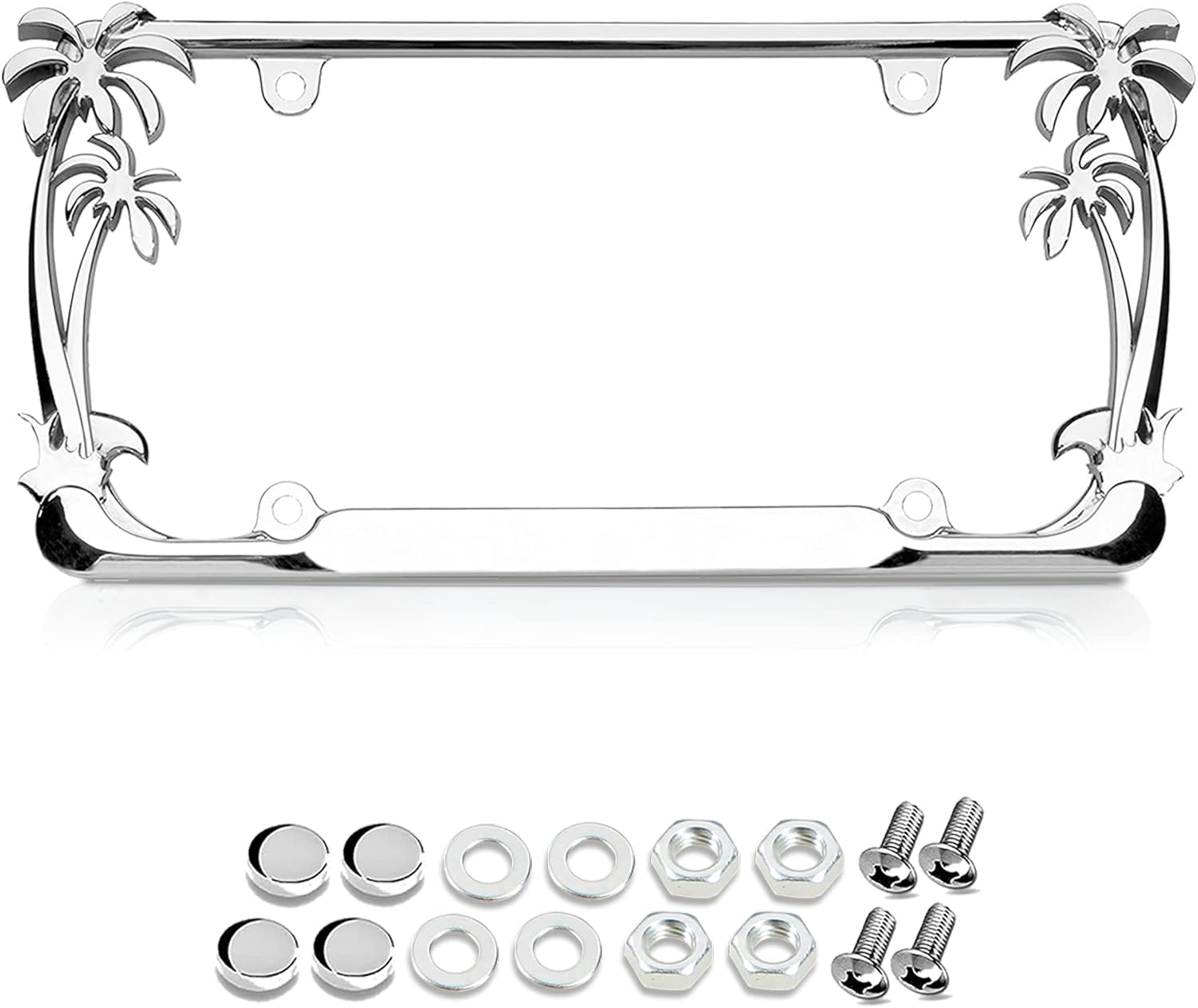 Premium 3D Palm Tree Chrome License Plate Frame