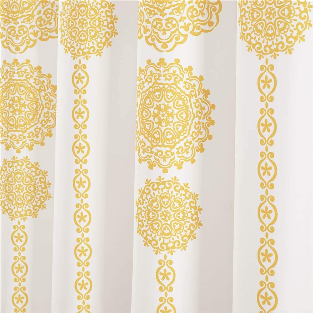 Lush Decor Stripe Medallion Shower Curtain-Fabric Mandala Bohemian Damask Print Design, 72" x 72", Yellow - Image 2