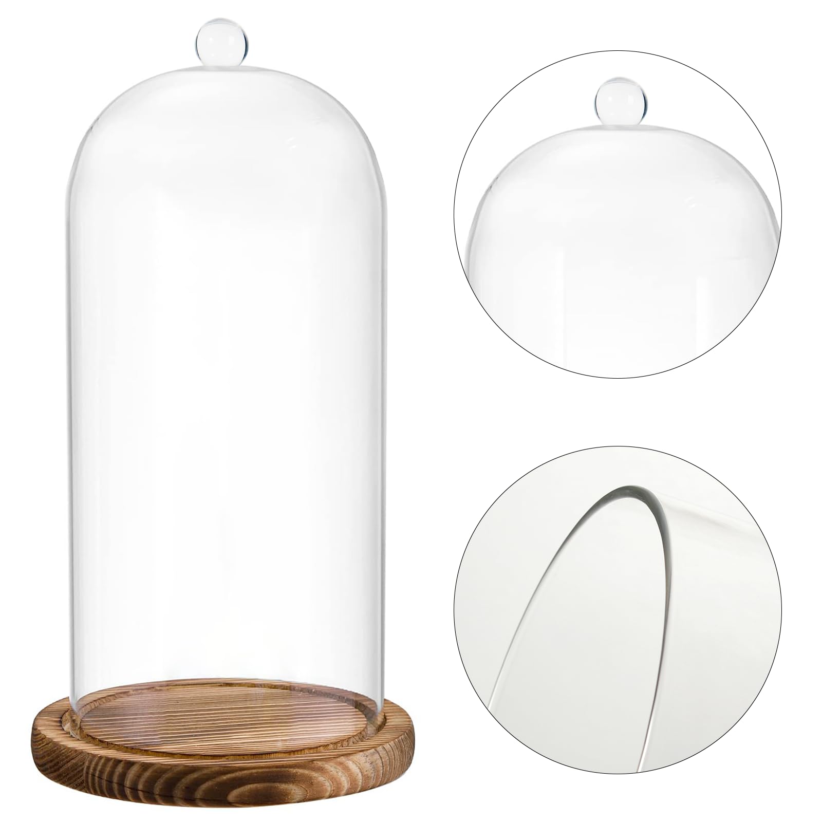 FISDEN Glass Cloche Dome, 5 x 10 Inch Glass Bell Jar with Wood Base, Clear Display Case for Flower, Plant,Fairy Lights, Collectibles, Tabletop Decor