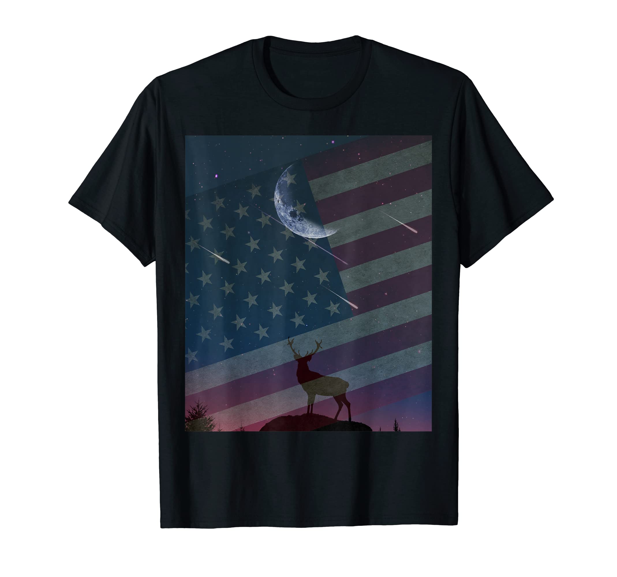 Hunter Deer Antlers USA American Flag T-Shirt