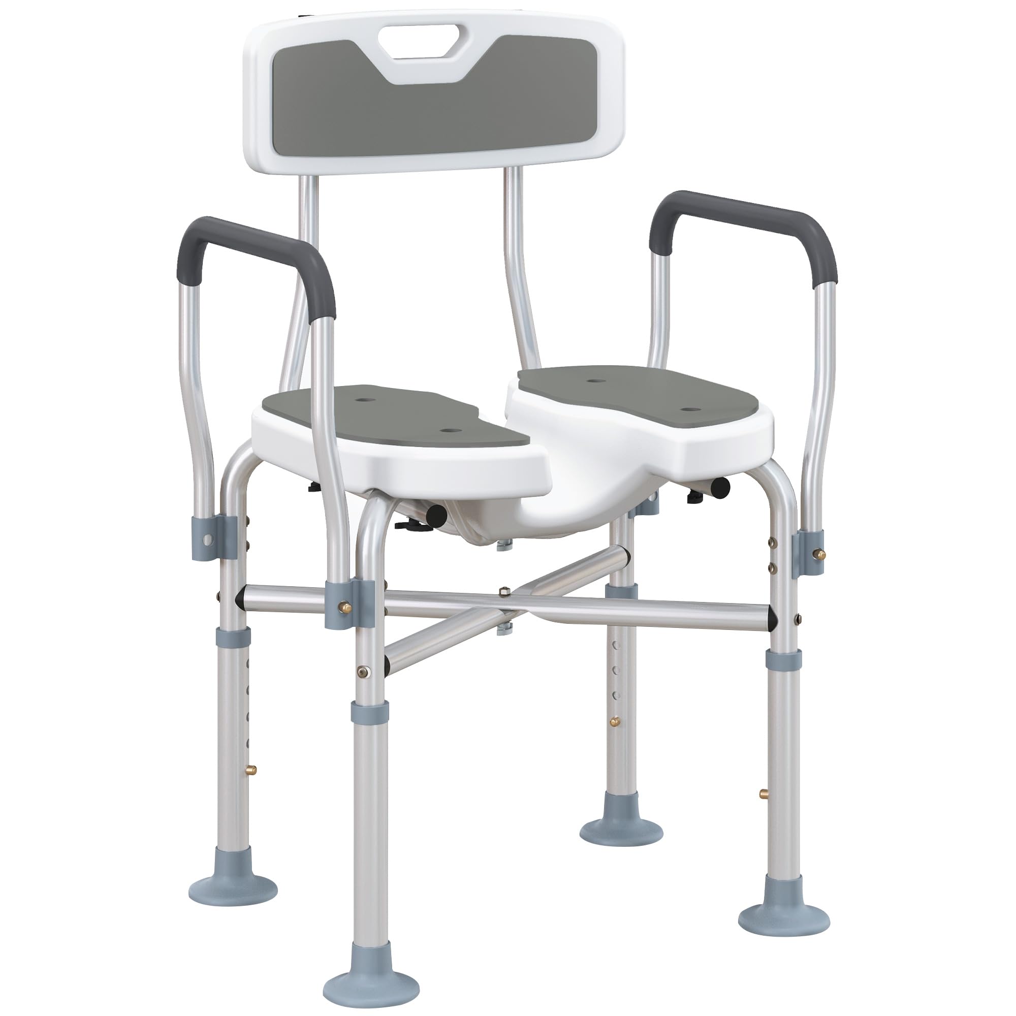 HOMCOM Silla Ducha Personas Mayores Asiento Ranurado Altura Regulable Gris