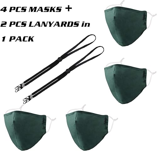 Miniatura 2 de Máscara facial de algodón, con alambre para la nariz, forma 3D, cinta elástica para las orejas, lavable y reutilizable, 4 unidades, Verde, Talla