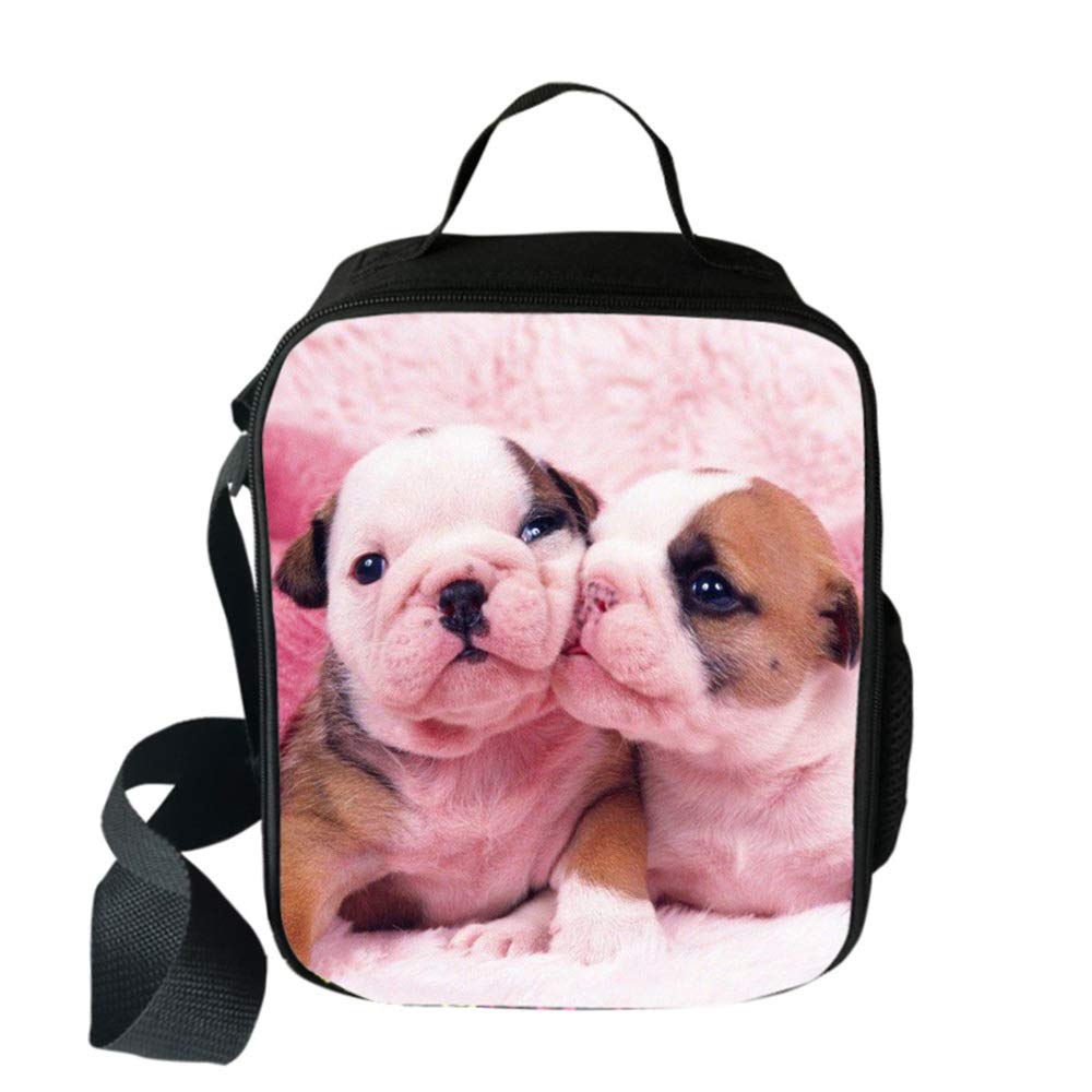 Surwin Kids Insulated Lunch Bag Cooler Warm Bag for Boys Girls Women Men, 3D Cute Dog Printed Work Picnic School Portable Tote Shoulder Snack Box with Side Mesh Pocket (One Size,Couples)