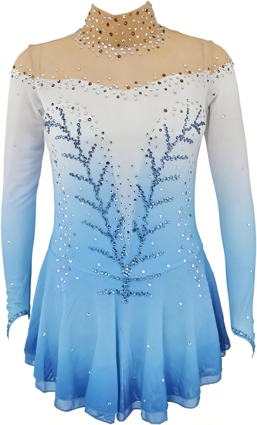 LIUHUO Ice Figure Skating Dress Women Long Sleeves Girls Competition Perform Elastic Comfortable Breathable Polyester