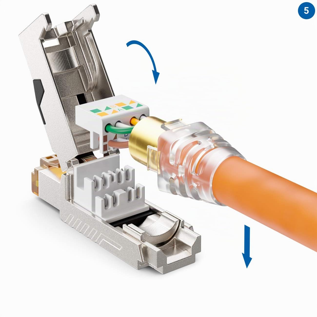 deleyCON RJ45 Stecker 10 Gbit/s werkzeuglos LSA CAT6a-CAT8 PoE, 12 Stück | Schneidklemme, für LAN Ethernet Verlegekabel, Netzwerkkabel, geschirmt, Metallgehäuse
