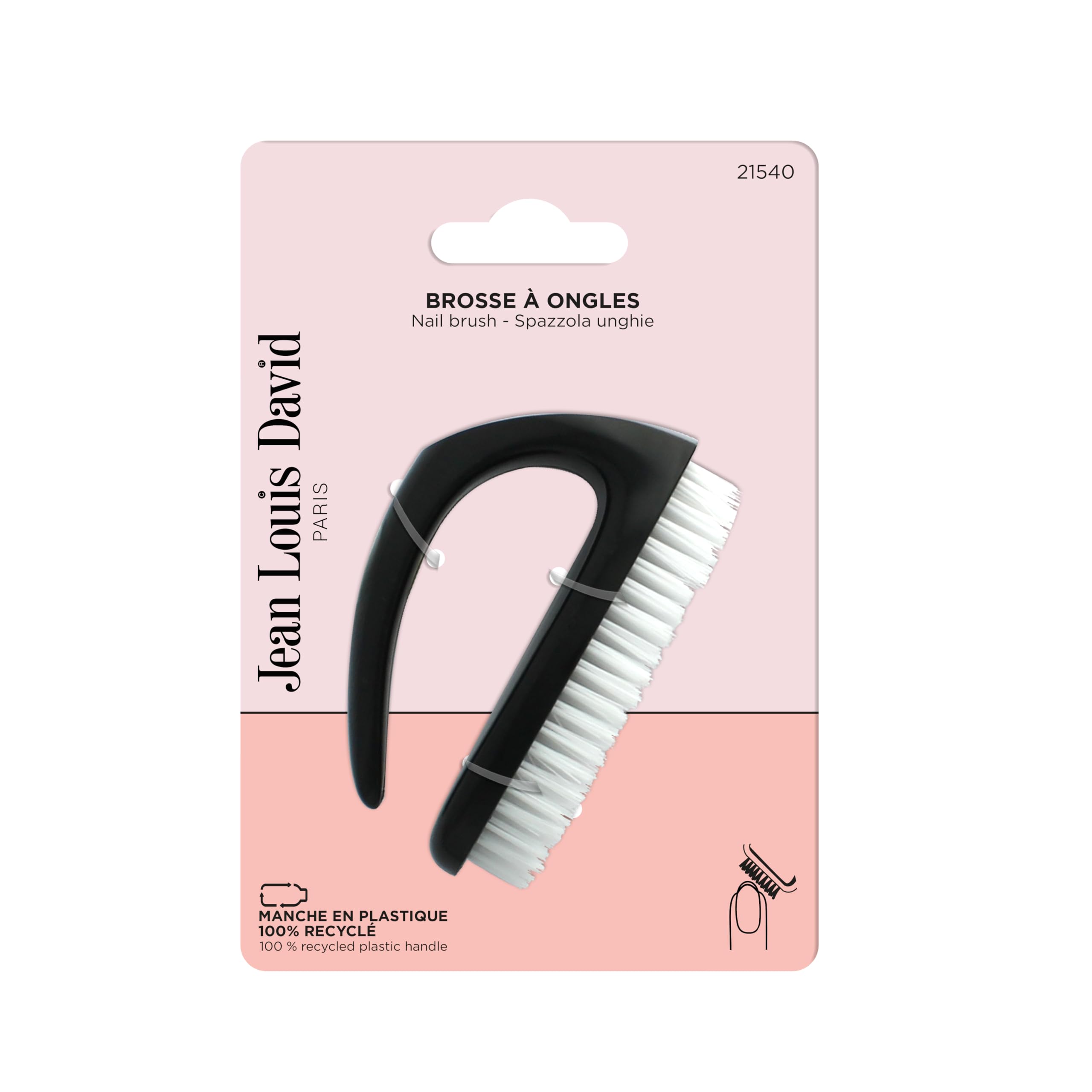 JEAN LOUIS DAVID - Spazzola per unghie, modello grande, manico in plastica riciclata al 100%, perfetta manicure