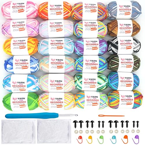 24 Pack Rainbow Beginners Crochet Yarn Cotton Crochet Yarn for Crocheting Knitting Beginners(24x50g)-Rainbow Mix