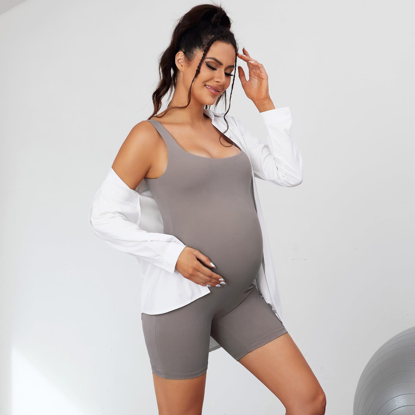 Mutterschaft Jumpsuit Square Neck Workout Mutterschaft Bodysuit Ärmellos Schwangere Strampler