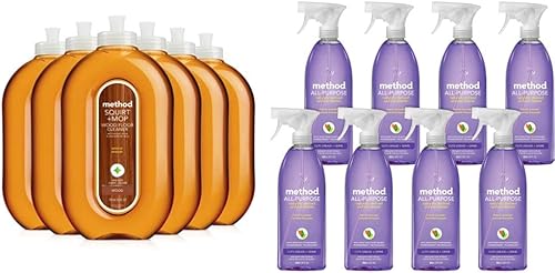 Method Squirt + Mopa Limpiador de pisos de madera dura, almendra, 25 onzas líquidas (paquete de 6) y limpiador multiusos, lavanda francesa, 28 onzas