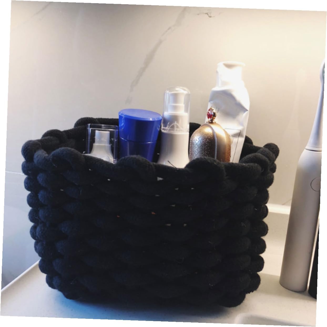 1pc Nordic Style Cotton Rope Storage Basket for Organizing Makeup Toys and Sundries Small Random Colors Practical Desktop Organizer for Home and Office