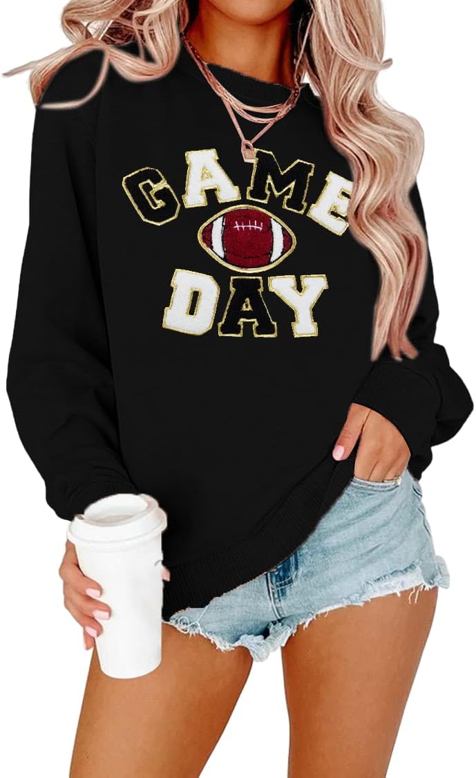 FLOYU Women Sunday Funday Sweatshirt Cute Football Graphic Pullover Game Day Weekend Tops Casual Football Season Shirt