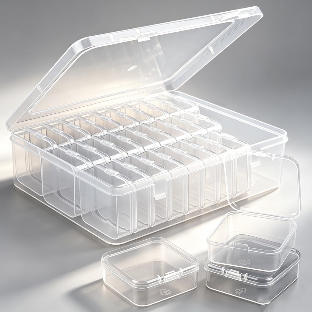 30Pcs Bead Organizer, Clear Plastic Cases for Pearl Bracelets and Small Accessories (2.17 x 2.17x0.79 inches)