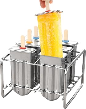 Stainless Steel Popsicl  Mold | 6Pcs Housemade Ice Lolly Moulds with 100 Wooden Sticks | Ice Cream Molds with Holder | Machine Froz n Ic  Cream Maker Mould for Home, Restaurants