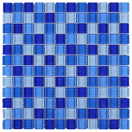 TGEMG-08 1x1 Square Blue Glass Mosaic Tile Sheet-Kitchen and Bath backsplash Wall Tile,Pool Tile (10 Sheets)
