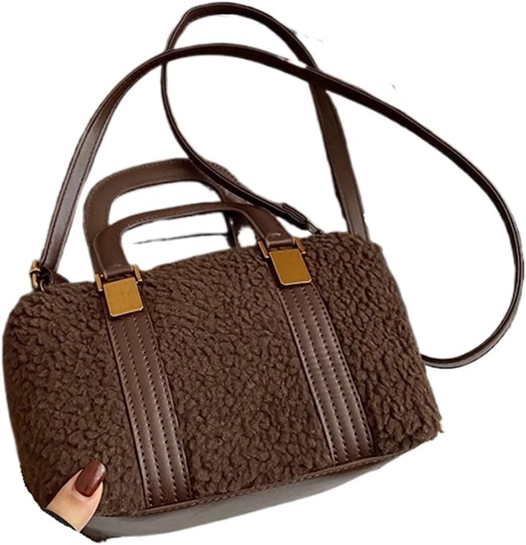 Furry Bag Plush Small Handbag Winter Warm Shoulder Bag For Women Soft Puffy Crossbody(Coffee)