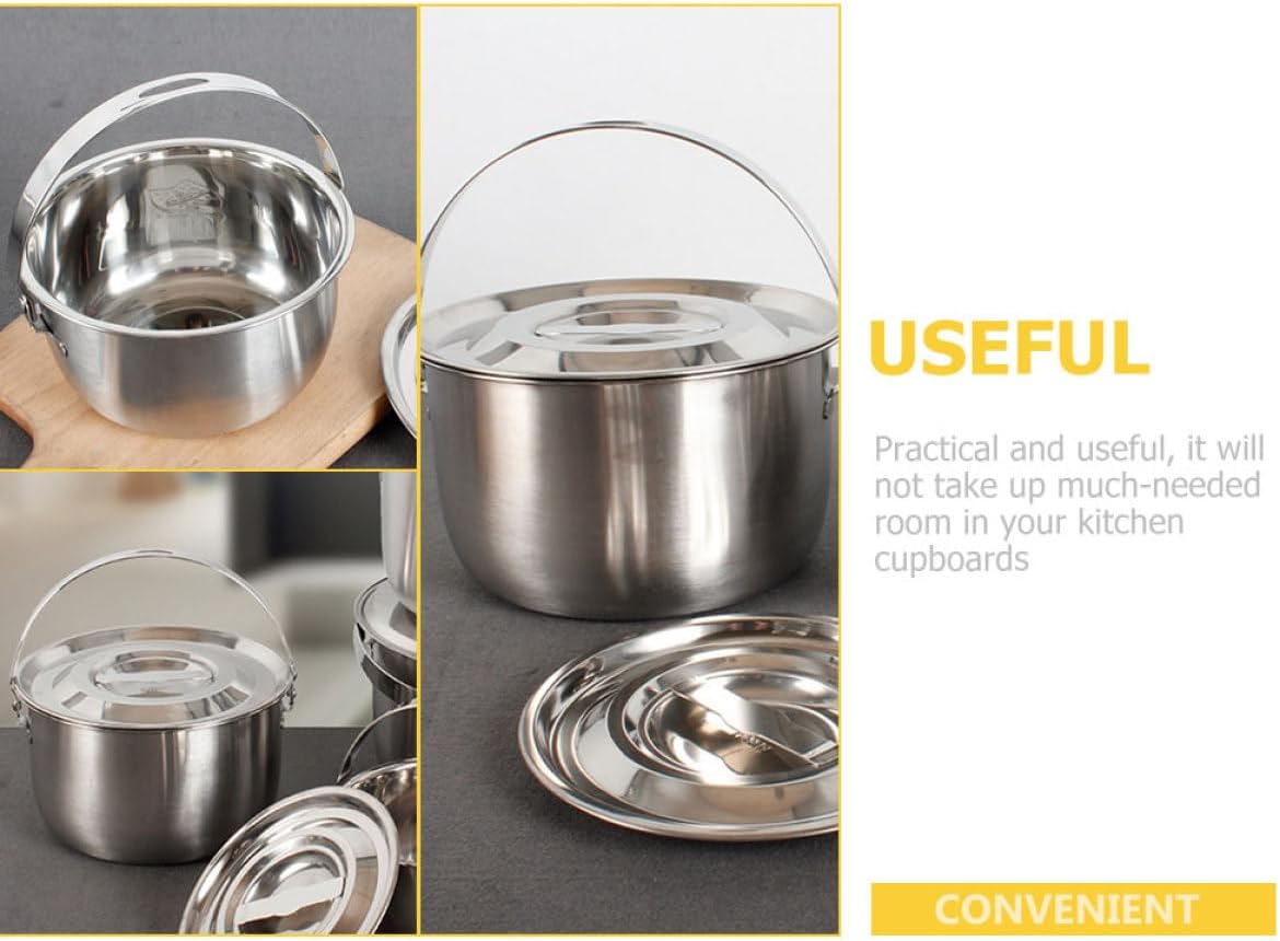 Stainless Steel Oil Bowl with Handle and Lid 20Cm High-Temperature Resistant Large Capacity Kitchen Container Indoor Metal Basin for Cooking and Storage