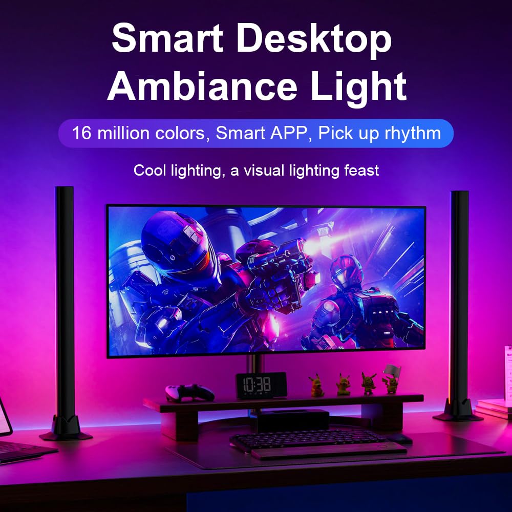 Barra de Luz LED RGBIC 42 cm, Lámpara Gaming USB con App Bluetooth, Iluminación 270° y Sincronización Musical, Luz Ambiente para Monitor, TV y Escritorio