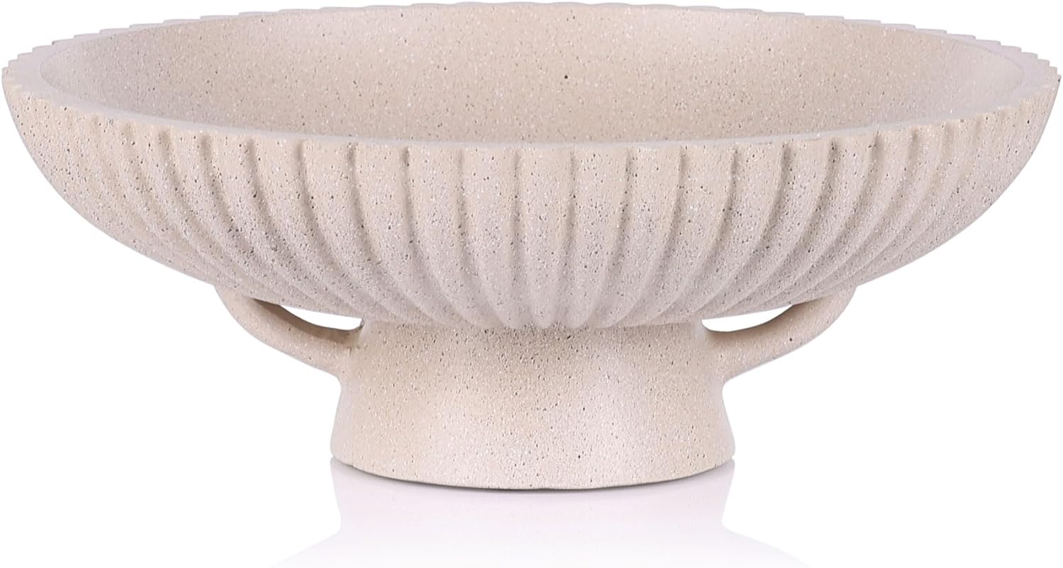 QIANLING Large Decorative Bowl - Modern Resin Pedestal Bowl for Home Decor, Fruit Bowl, Key & Snack Holder, Coffee Table, Entryway Table, Shelf, Side Table, Kitchen Counter, Bedroom Accent