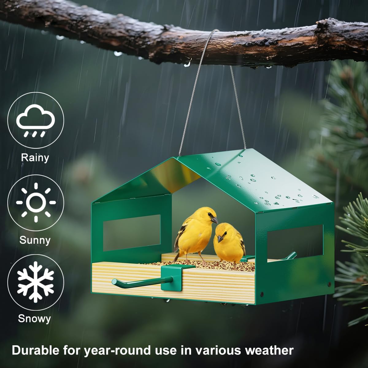 FANHAO Metal Bird Feeder for Outdoor Hanging, Wild Bird Feeder House with Rust-Resistant Mesh, Hanging Platform Bird House Feeder for Attracting Birds, Weatherproof, Easy to Clean & Refill - Image 3