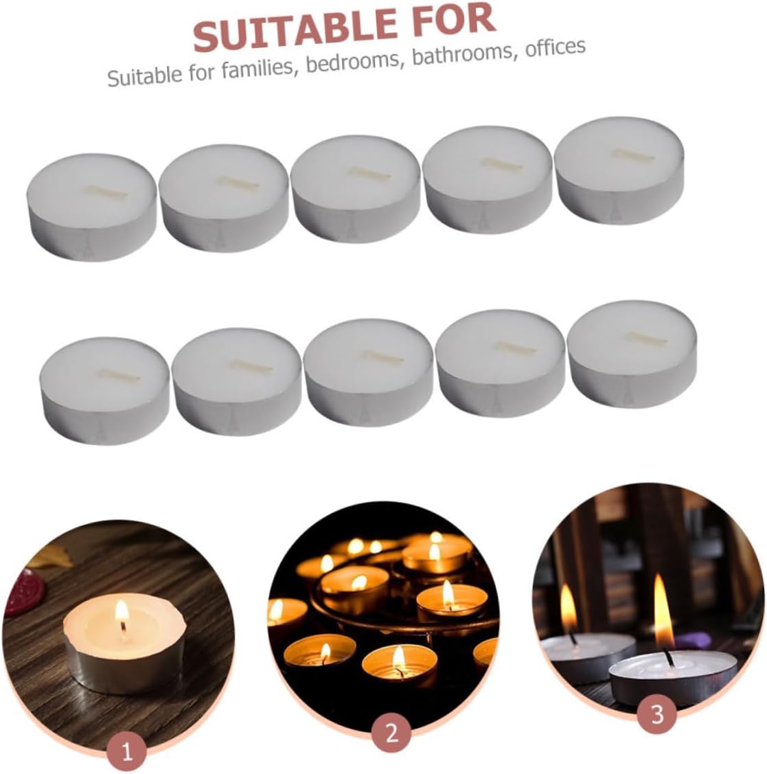 VANZACK 10pcs White Aluminum Shell Small Round Tea Light Candles 4-Hour Burn Time Unscented Mini Candles for Wedding Romantic Home Décor and Warm Tea Heating