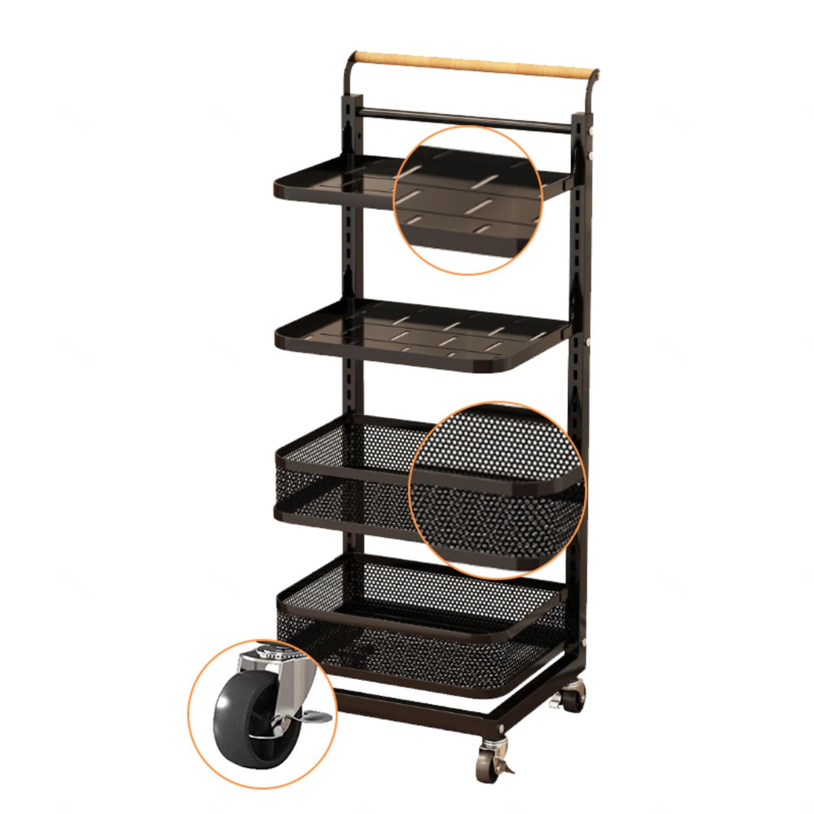 Soporte para ollas y sartenes de cocina con diseño expandible, color negro, 5 tablas, 4 ganchos y 1 cesta para tapa de armario, solución de almacenamiento
