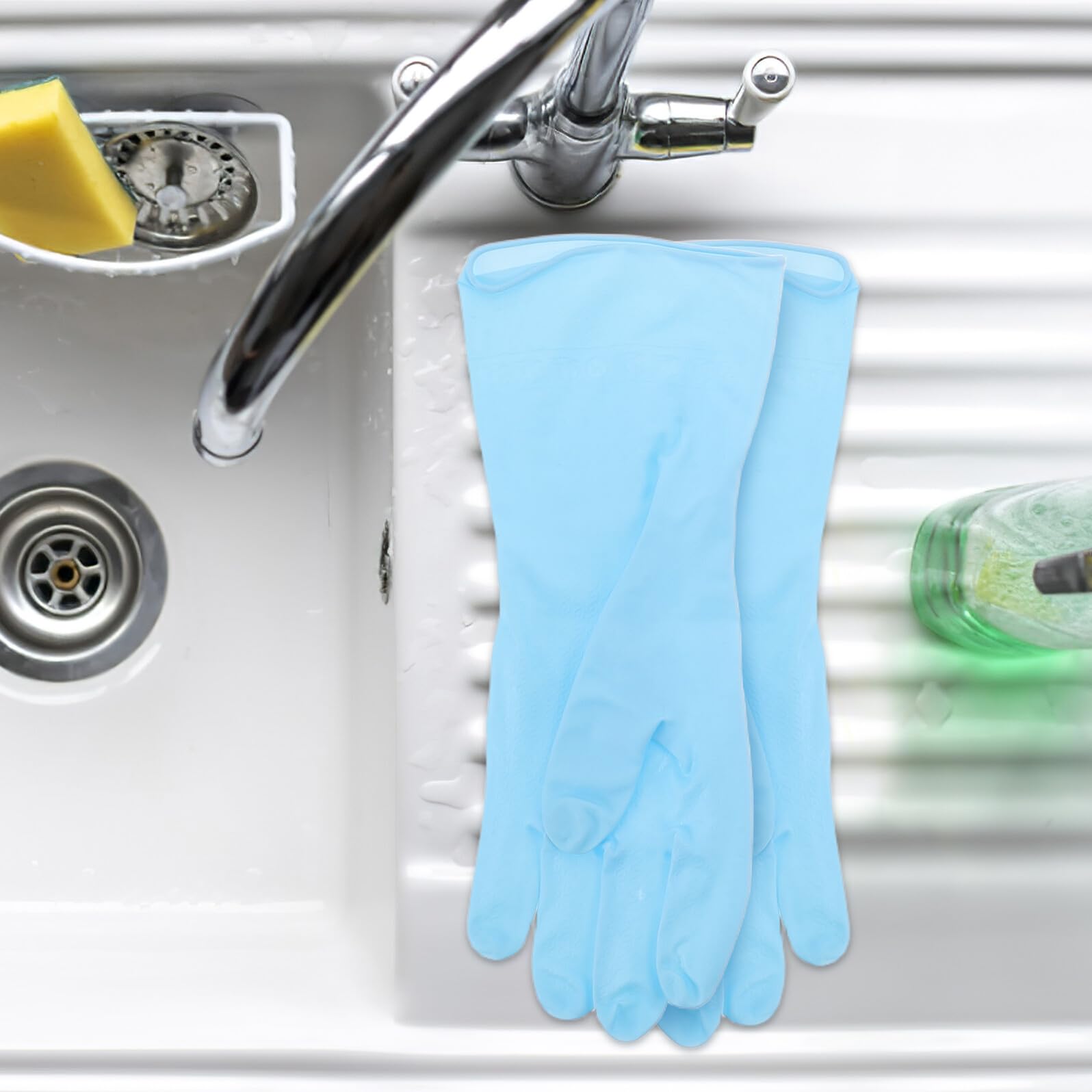 Healvian 8 Paia 8 Paia Guanti di Gomma Riutilizzabili per Lavare i Piatti, Impermeabili con Palmo Antiscivolo, Guanti Lunghi per Pulizia Cucina, Bagno e Giardinaggio, Taglia Media,