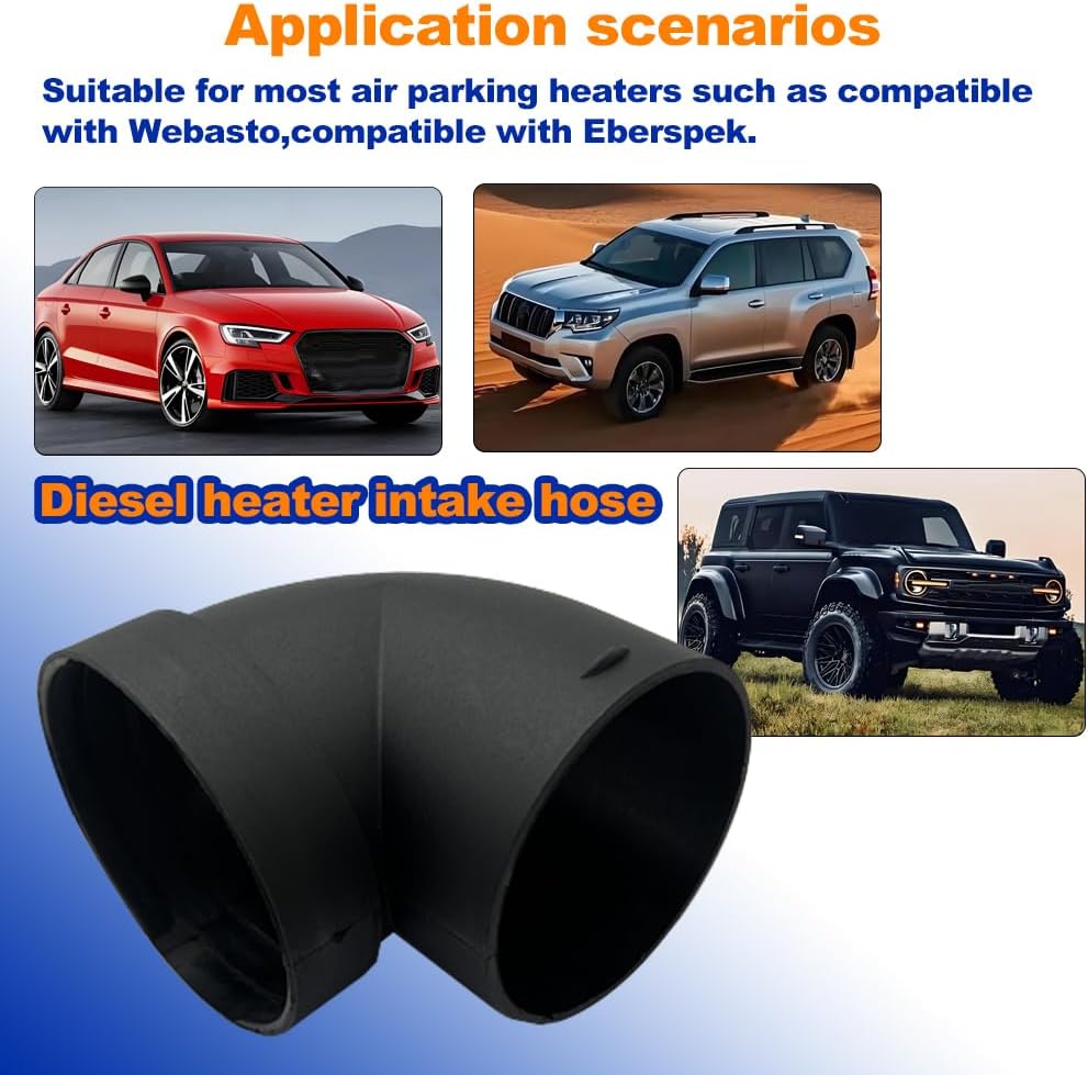 Diesel Air Heater Duct Connector,75mm/3inch L-Shape Elbow Ducting Pipe Outlet Connector for Diesel Air Parking Caravan Heaters,Black Plastic（1 PCS）