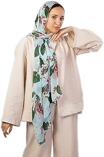 سكارف كبير مجعد مزين بطباعة للنساء، من تاي شوب مقاس 75×175، لون ازرق فاتح - موديل LB07CH932300334، بيبي بلو، 75*175