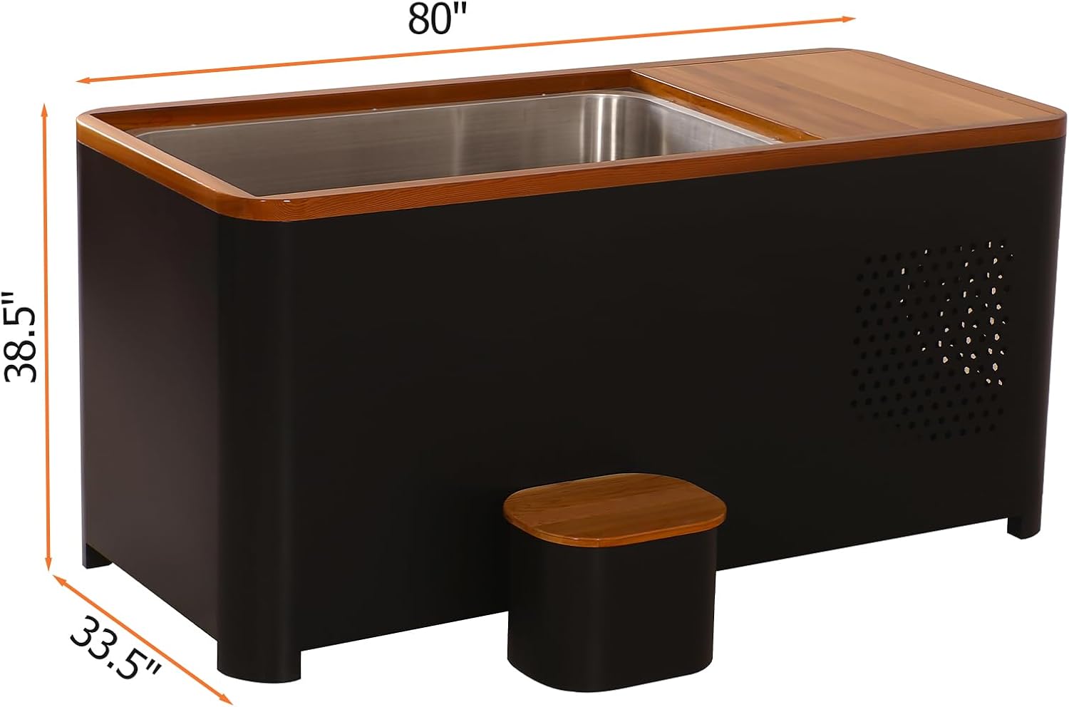 Smartmak Cold Plunge Tub with 1HP Chiller,500L Red Cedar Ice Bathtub,Cooling and Heating, WiFi丨Filter丨Ozone/UV, Stainless Steel Base, with Lid, Wood Seat(37-107℉) (Rectangular-2)