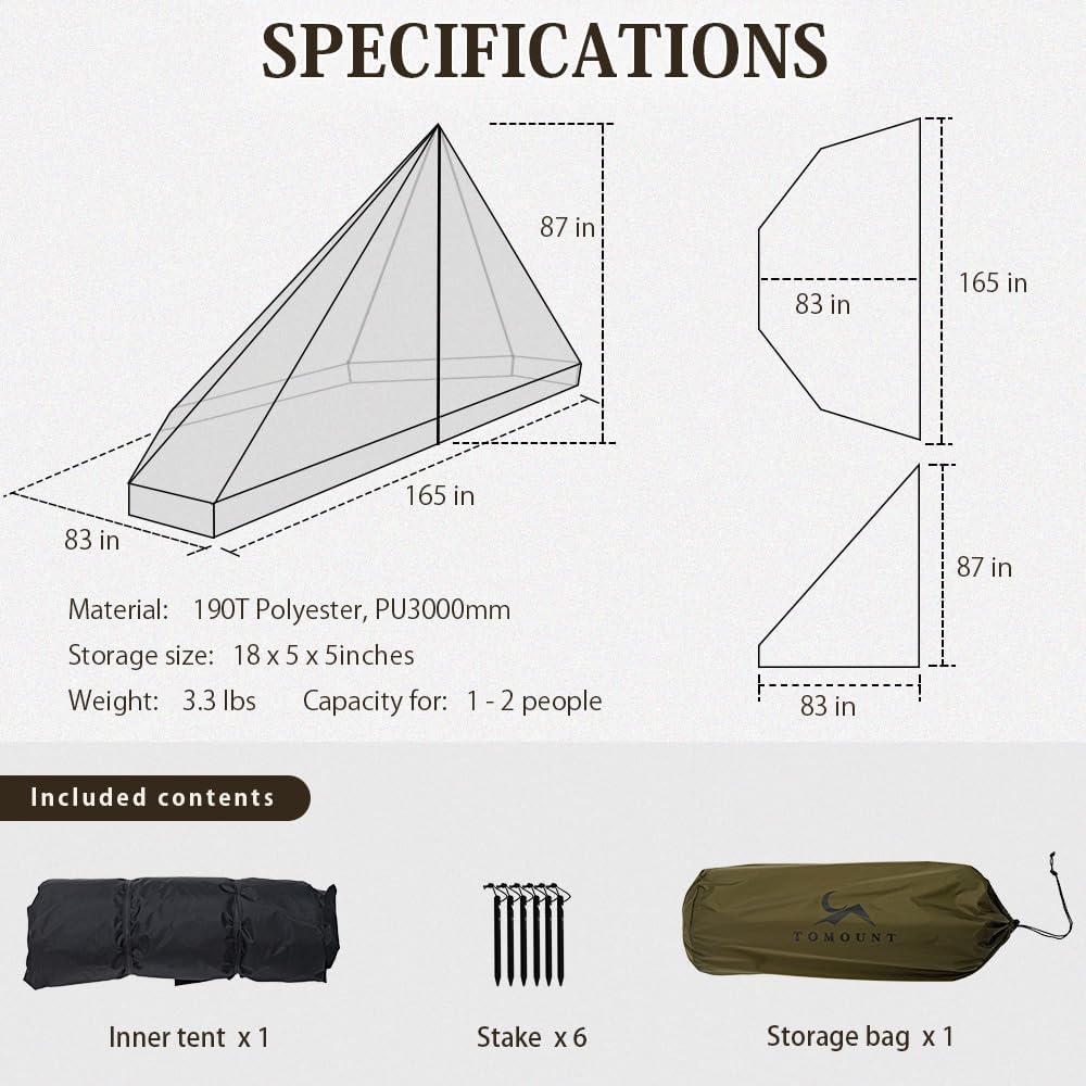 TOMOUNT Half Inner Mesh for Teepee Hot Tent with Waterproof Bathtub Floor
