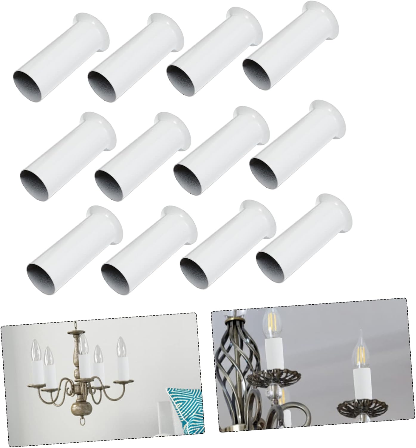 European Style Crystal Chandelier Candle Holder Sleeves 12pcs Lamp Base Covers Sturdy Iron Construction for Home Decor and Weddings