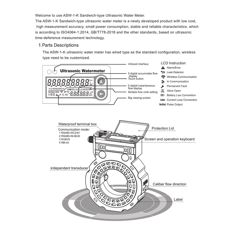 Batteriebetriebener Ultraschall-Wasserzähler DN80 RS485 Digitaler Wasserdurchflussmesser IP68 Sandwich-Typ Langlebig Einfach zu Bedienen