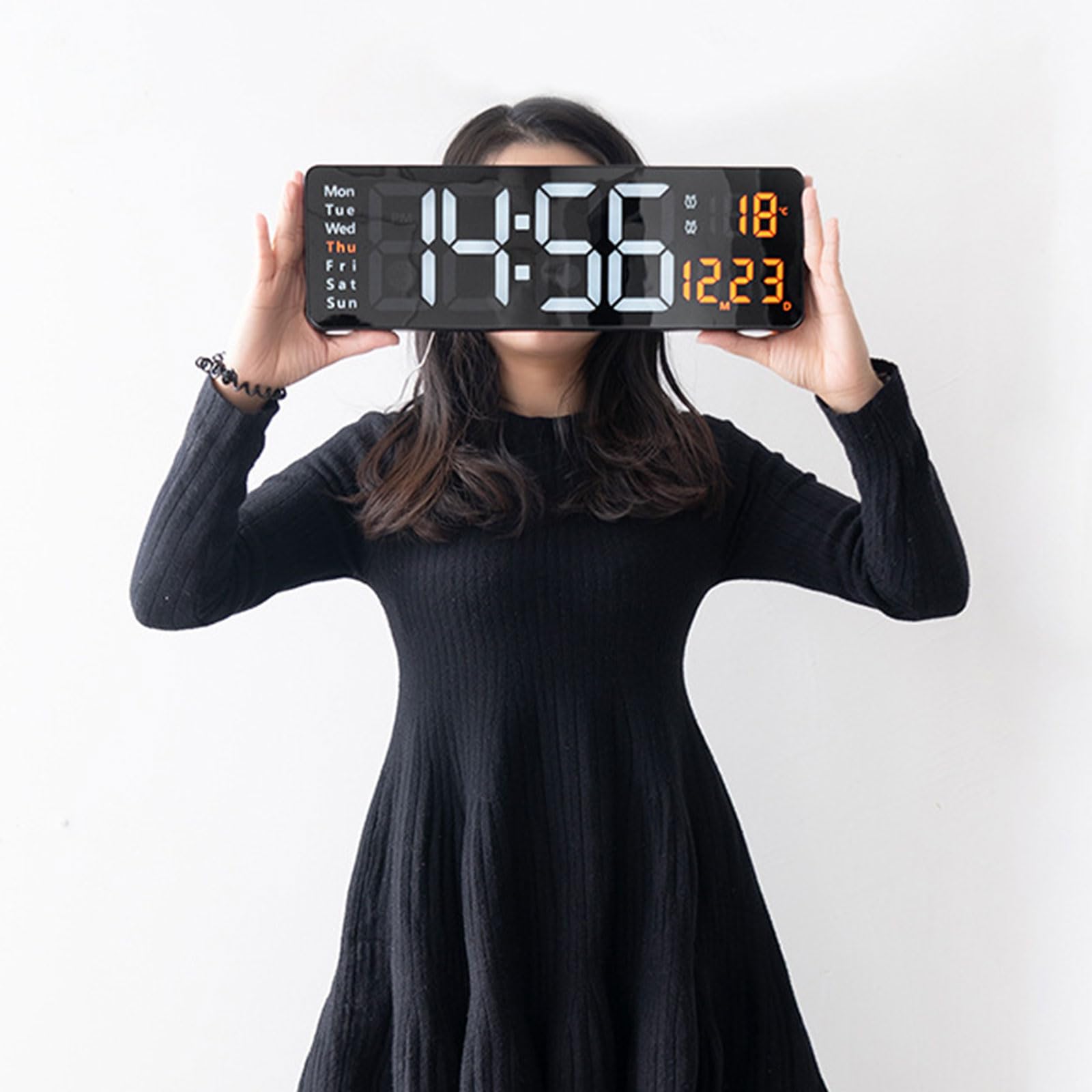 15-Zoll LED Digital Hängeuhr mit großem Bildschirm für einfaches Ablesen bei Allen Lichtverhältnissen, Moderne Hausdekoration, hochwertige Uhr