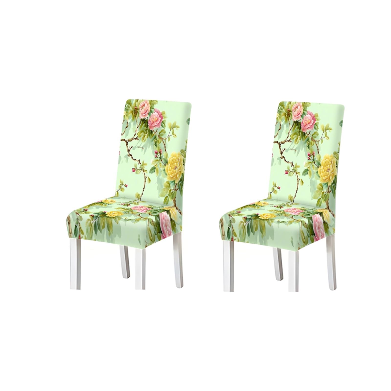 BOSUYBN Spring Garden Peony Chair Covers Set Of 2/4/6, Stretch Dining Chair Slipcovers, Pastel Floral Cottage Home Decor Furniture Protectors for Home Dining Room(2PCS Chair cover)