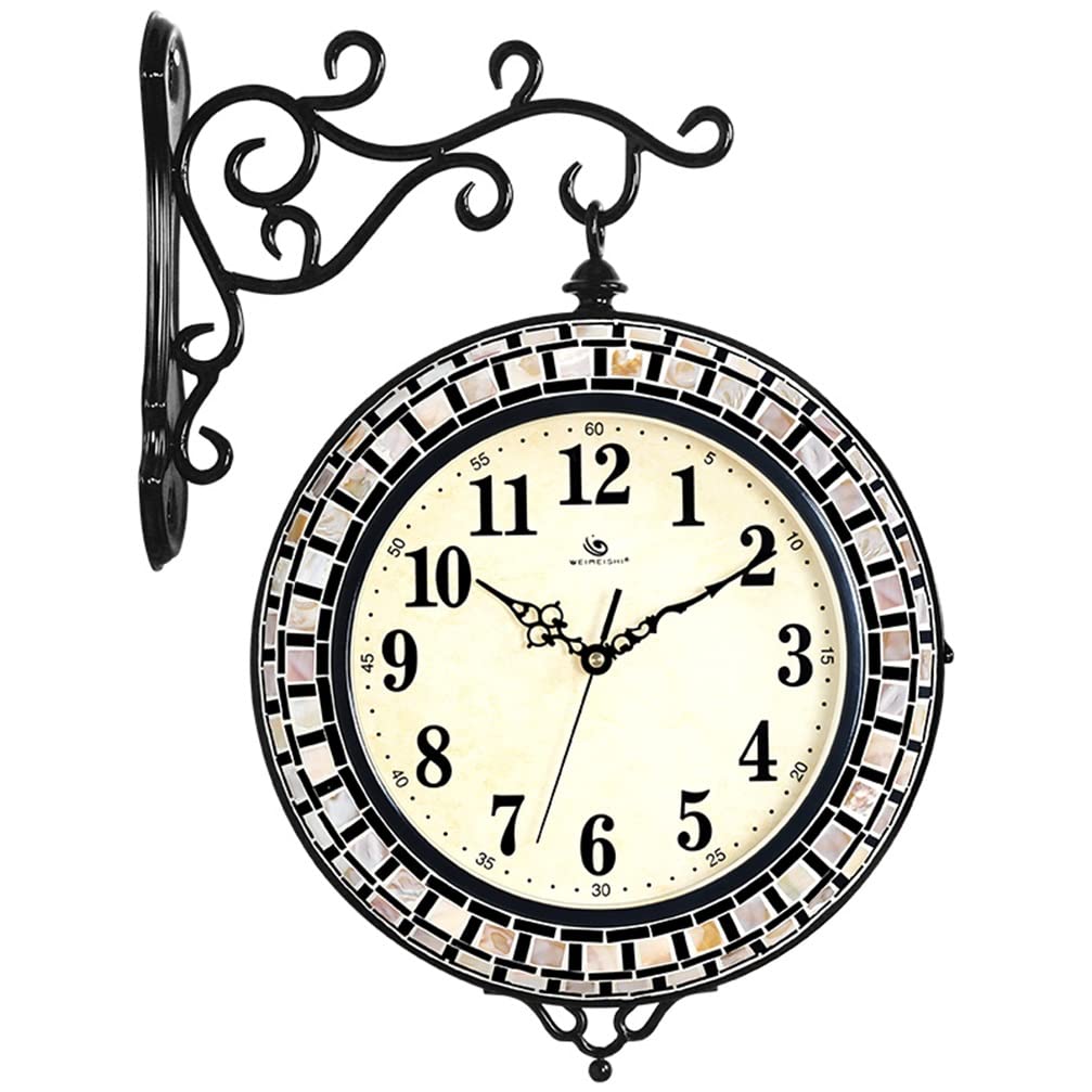 TCXSSL Double Sided Waterproof Clock Mosaic Battery Operated Wall Digital Clock Silent Non Ticking Quartz Wall Clock for Home Décor