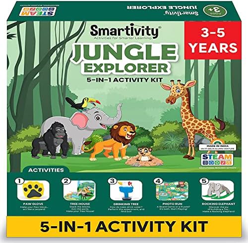 Smartivity Jungle Explorer Activity Kit for 3 to 5 Years Kids | 5 in 1 Activities - Tree House, Science Experiment, Rocking Elephant & More Toy/Game for Girls & Boys Age 3,4 5 Years