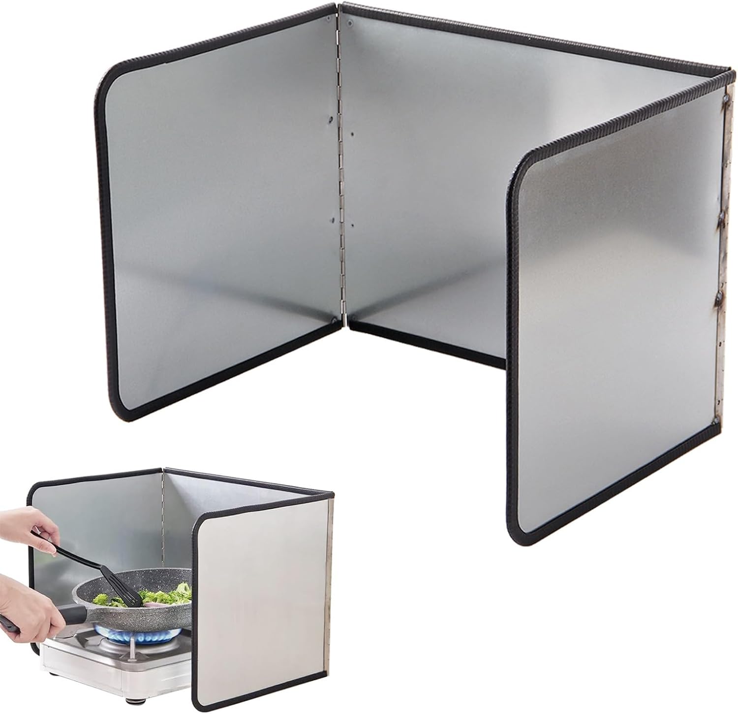 3 Sided Cooking Splash Guards, Folding Stainless Steel Splatter Guard, Stainless Steel Backsplash For Stove, Anti Splatter Shield, Oil Splash Guard, Frying Pan Splatter Guard, For Kitchen (Color : Si
