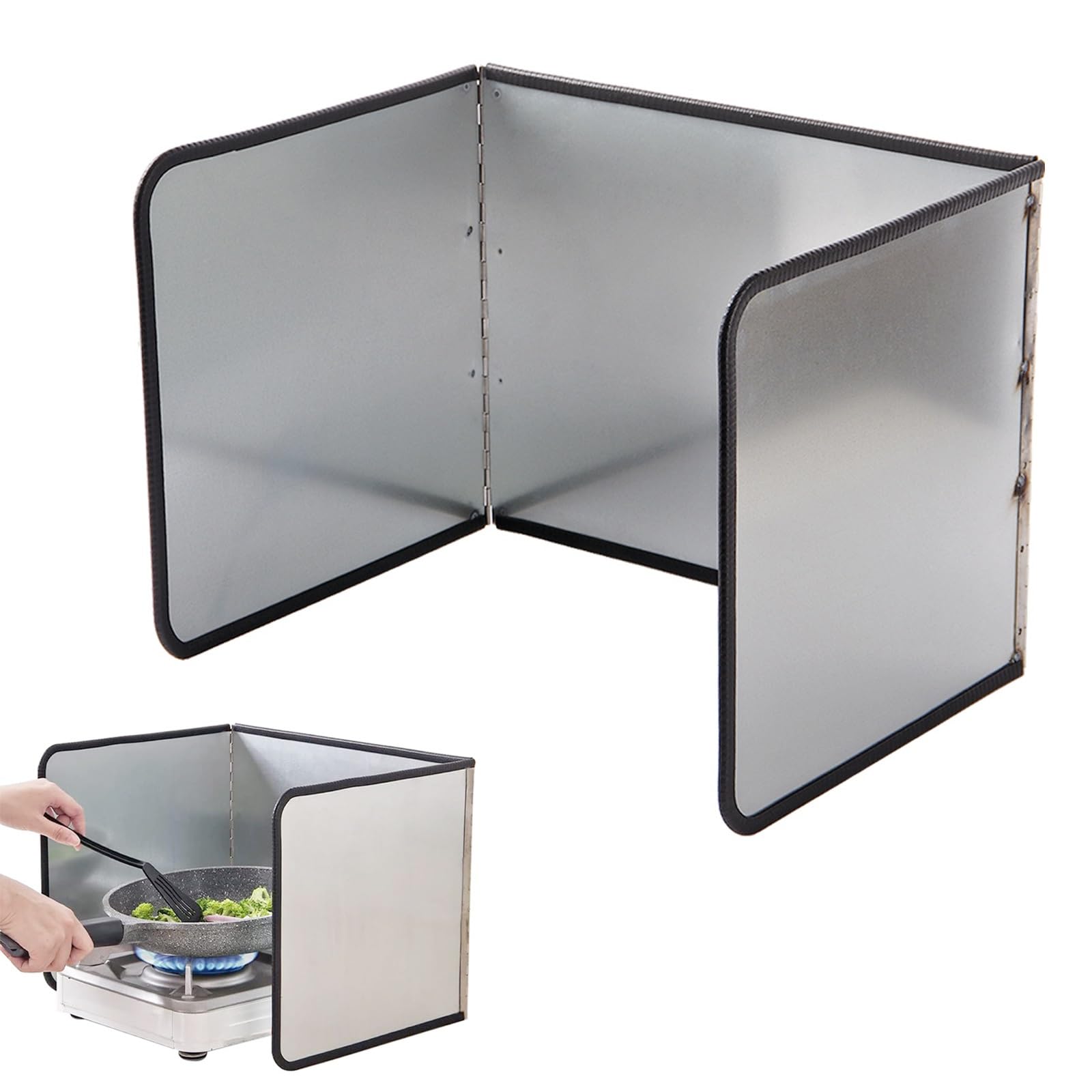 Protector de cocina antisalpicaduras de acero inoxidable de 3 lados, protector de salpicaduras plegable para estufas y sartenes, protector duradero de aceite y grasa, cubierta de placa trasera de