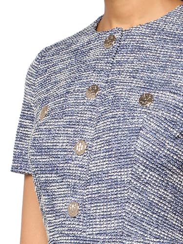 Image of Tommy Hilfiger Women's Short Sleeve Button Front Sparkle Boucle Knit Fit and Flare Mini Dress