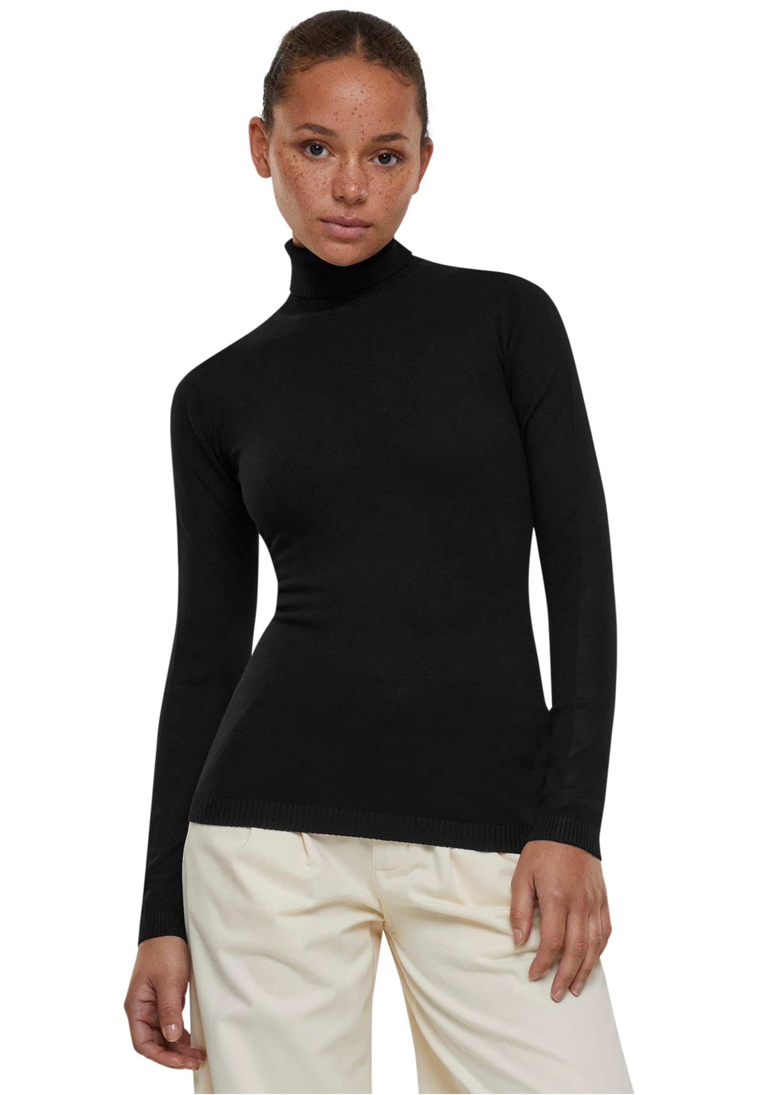Urban Classics Women's Black Knitted Turtleneck Sweater Sweatshirt,