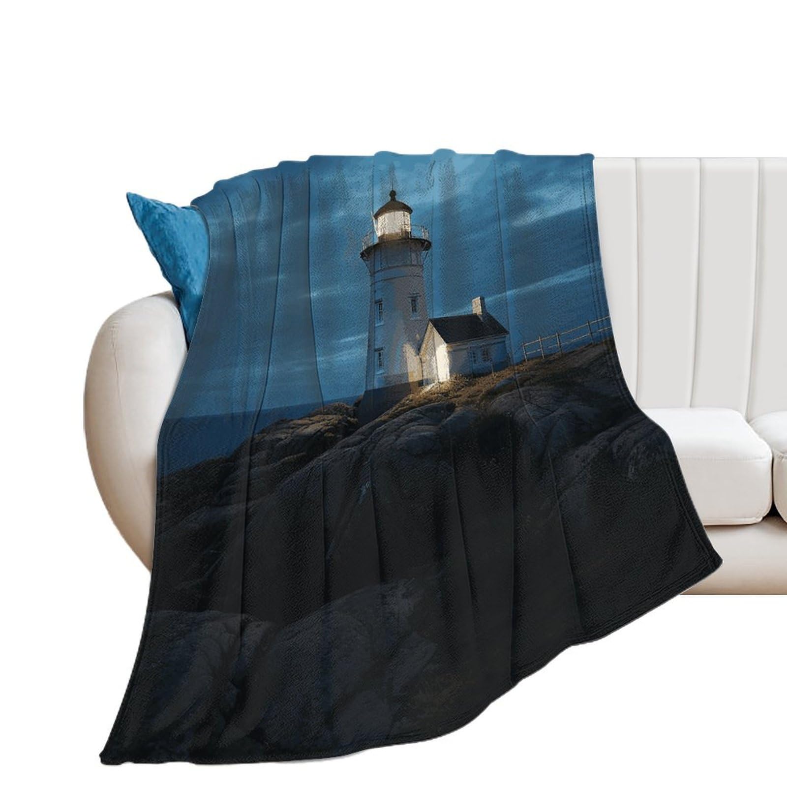 Couverture flanelle douce femme idée cadeau plaid confortable lit motif phare