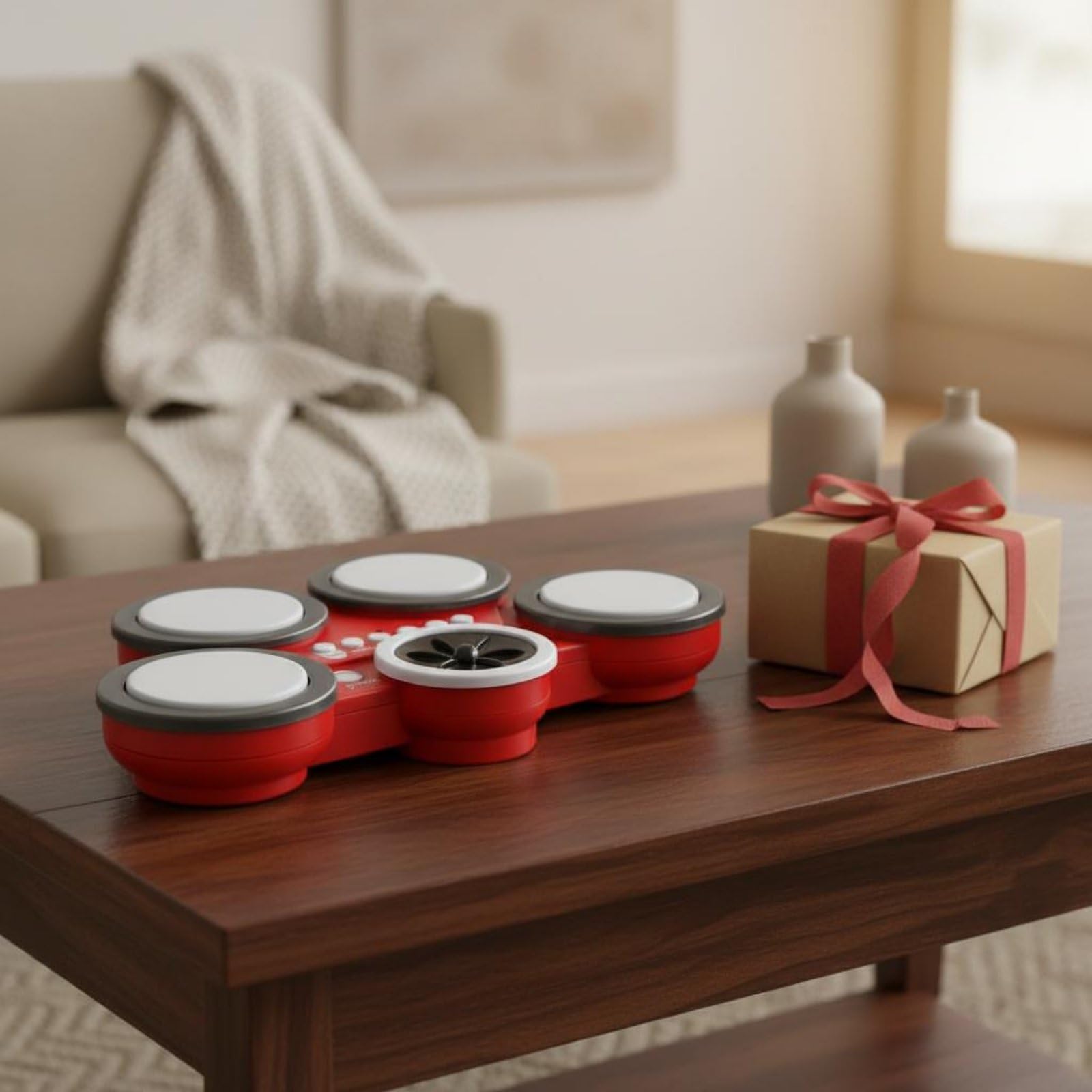 Qianly Tambor de Mano Electrónico Luc Inrmint Baría Electrónica Infantil Compacta Tambor Electrónico para Aprendizaje , Rojo