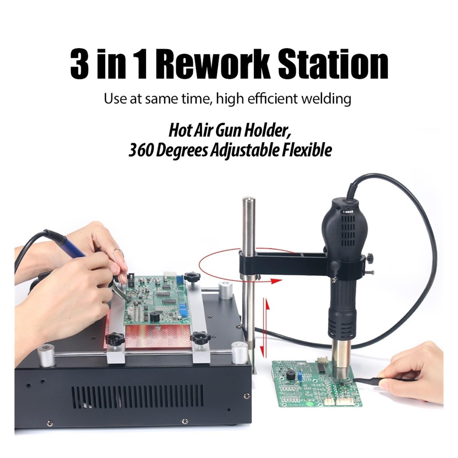 Stazione Di Saldatura Controllata Da Programma Da 1200 W Pistola Ad Aria Calda Dissaldante E Preriscaldamento Automatico Stazione Di Rilavorazione BGA 3 In 1 853AAA+,Controllo della stabilità