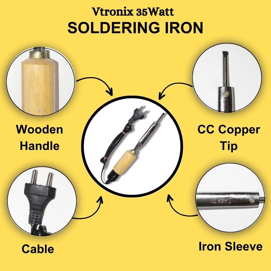 Image of Vtronix 35Watt Soldering Iron with Wooden Handle for Precision Electronics Work | Soldering Machine for Home, Industrial & Electronics Workshop Reparing with Fast Heating & Heat Resistant Handle