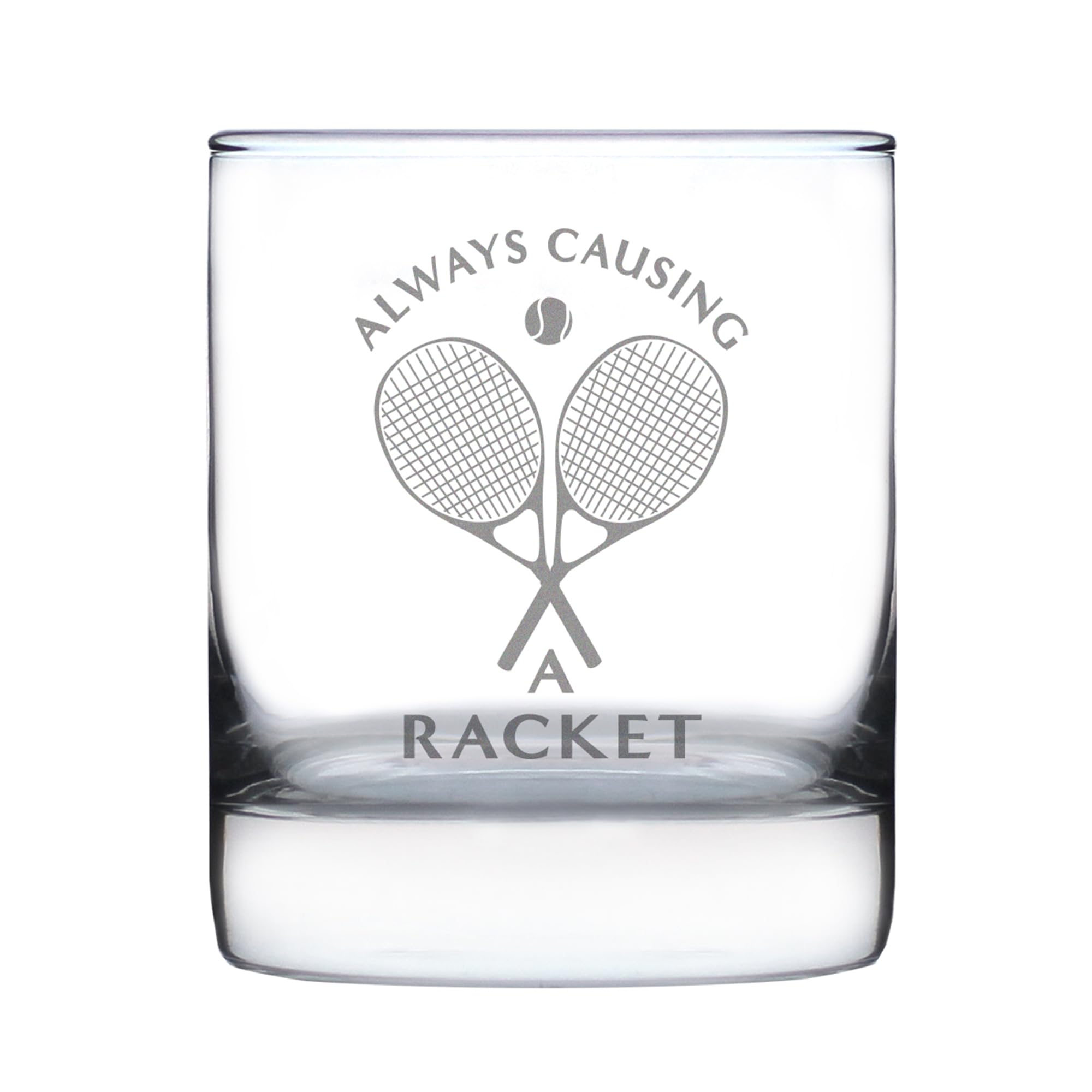- Causing A Racket - Whiskey Rocks Glass - Funny Tennis Themed Decor and Gifts - 10.25 Oz Glasses