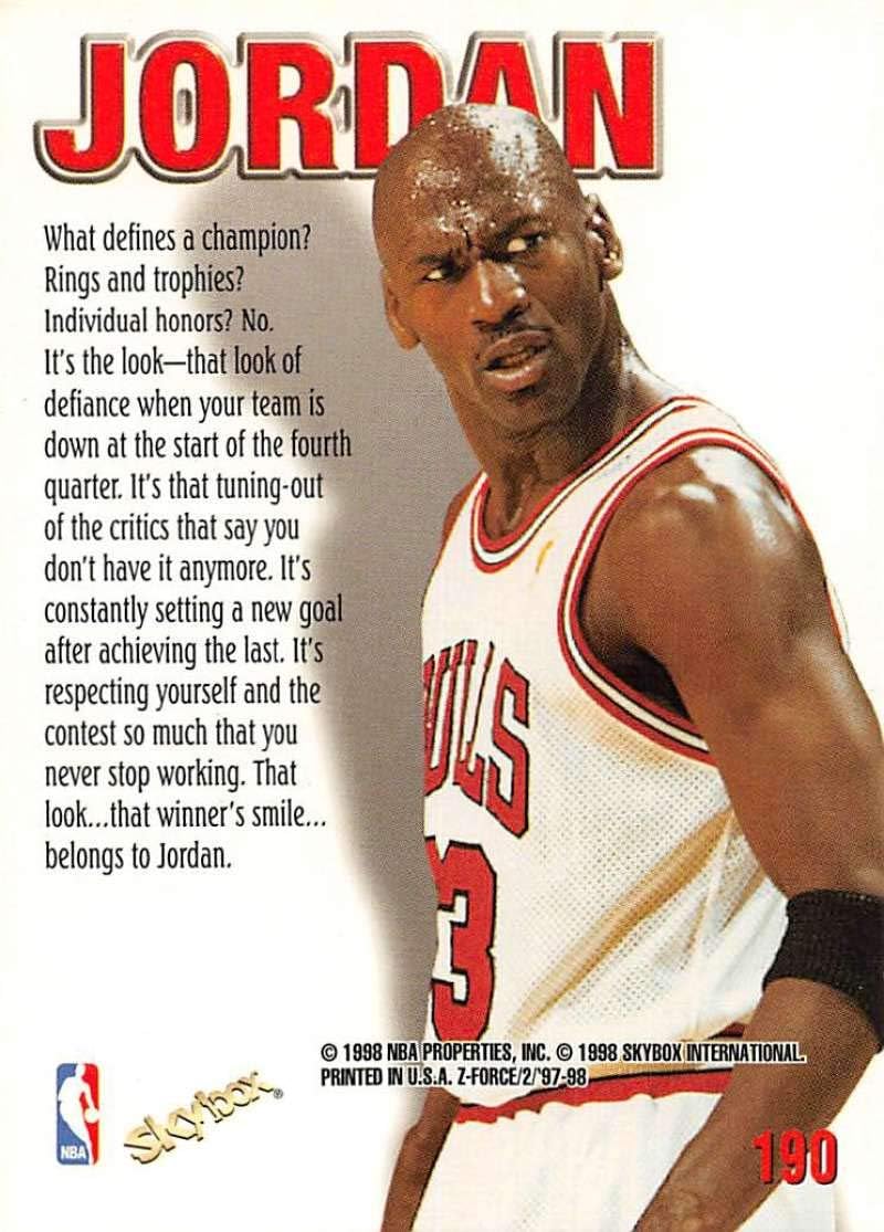 1997-98 Z-Force Basketball #190 Michael Jordan Chicago Bulls ZUP Official NBA Trading Card From Fleer Skybox