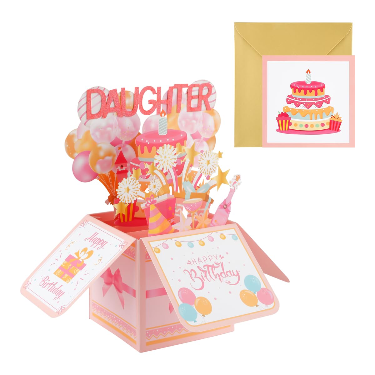 Lotsdonxia Happy Birthday Daughter Pop Up Card, Personalized 3D Greeting Card with Envelope, Party Decoration, Creative Keepsake Gift for Daughter from Parents